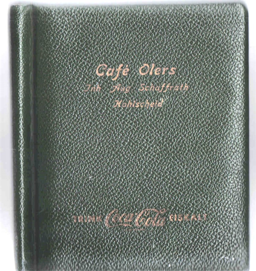 Cafe` Olers Preislistenschonbezug aus 1956 1956, Karte von Café Olers